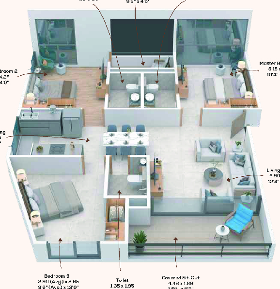 3BHK floor plan