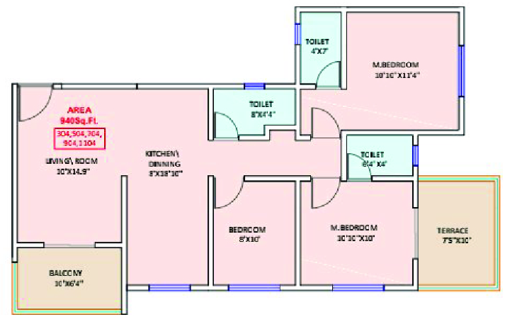 3BHK floor plan
