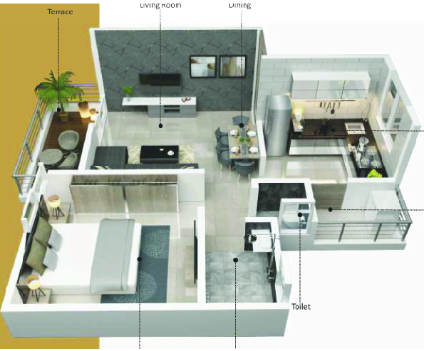 1BHK floor plan