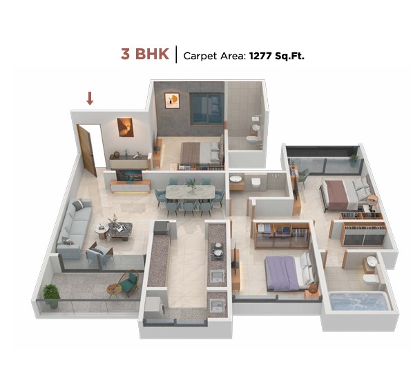 3BHK floor plan