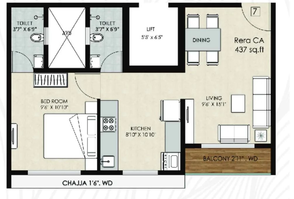 1BHK floor plan