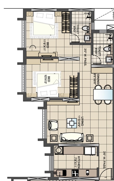2BHK floor plan
